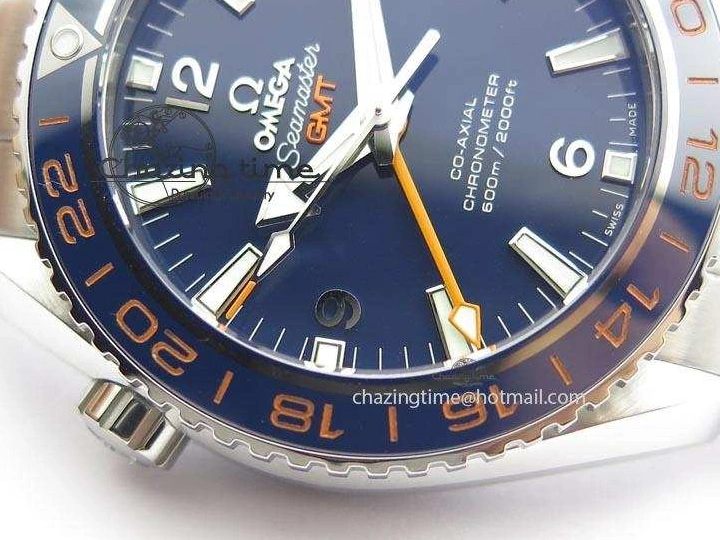 0523 Planet Ocean GMT 43.5mm V6F Goodplanet Orange Marker Blue Dial On SS Bracelet A ModernLook 8215